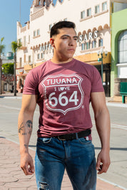 PLAYERA HOMBRE TIJUANA 664 - GUINDA JASPEADO
