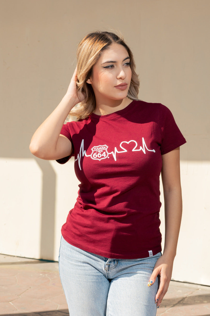 PLAYERA MUJER CARDIO - GUINDA