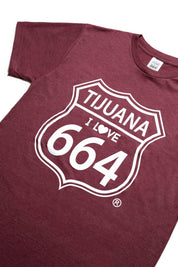 PLAYERA HOMBRE TIJUANA 664 - GUINDA JASPEADO
